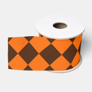 Oranje Bruin Diamant Schachbrett Patroon Grosgrain Lint