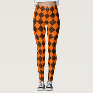 Oranje Bruin Diamant Schachbrett Patroon Leggings