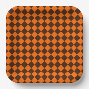 Oranje Bruin Diamant Schachbrett Patroon Papieren Bordje