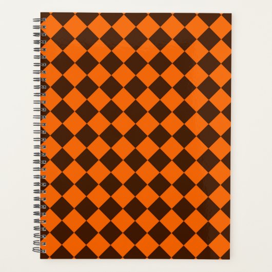 Oranje Bruin Diamant Schachbrett Patroon Planner (Voorkant)