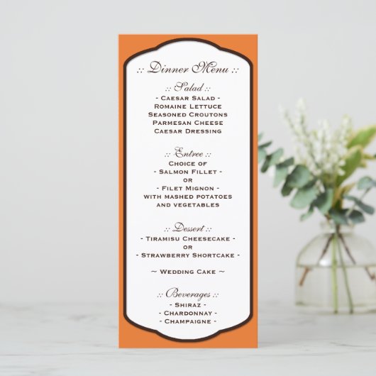 Oranje bruin en witbruiloft menu (Staand voorkant)