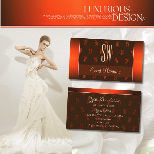 Oranje bruin met Monogram Pattern Professional Visitekaartje