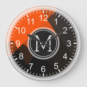 Oranje bruin mozaïekmodern monogram grote klok