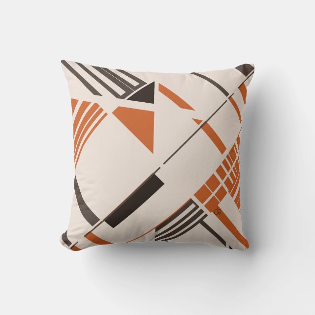 Oranje Bruin op Beige Geometrische Abstracte MCM L Kussen (Voorkant)