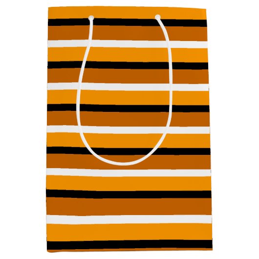 Oranje bruin streepjespatroonontwerp medium cadeauzakje (Voorkant)