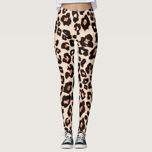 Oranje bruin zwart luipaard dierenprint leggings (Voorkant)