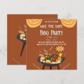 Oranje Bruine BBQ Save the Date Kaart (Voorkant / Achterkant)