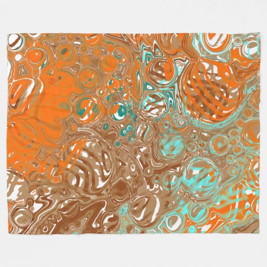 Oranje, bruine, Blauwgroen en Turkooise Abstracte  Fleece Deken (Voorkant (Horizontaal))