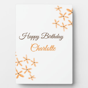 Oranje bruine bloem Happy Birthday Naam toevoegen Fotoplaat
