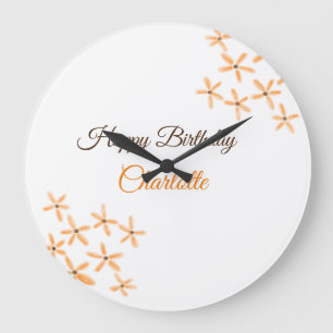 Oranje bruine bloem Happy Birthday Naam toevoegen  Grote Klok