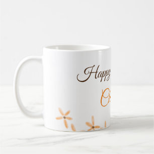 Oranje bruine bloem Happy Birthday Naam toevoegen  Koffiemok