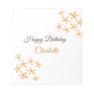 Oranje bruine bloem Happy Birthday Naam toevoegen  Notitieblok