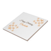 Oranje bruine bloem Happy Birthday Naam toevoegen  Tegeltje (Zijkant)