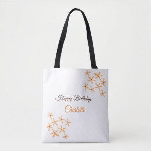 Oranje bruine bloem Happy Birthday Naam toevoegen Tote Bag