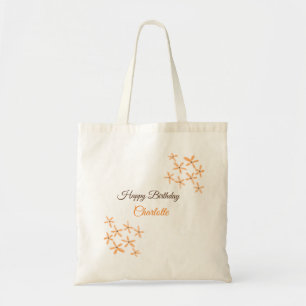 Oranje bruine bloem Happy Birthday Naam toevoegen Tote Bag