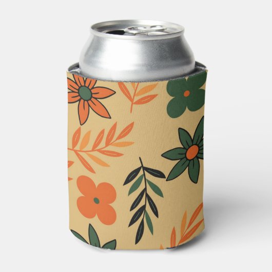 Oranje Bruine Bloemen Waterverf Botanische Drink Blikjeskoeler (Blikje Voorkant)