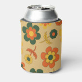 Oranje Bruine Bloemen Waterverf Botanische Drink Blikjeskoeler (Blikje Achterkant)