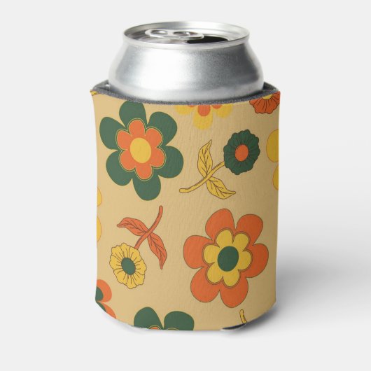 Oranje Bruine Bloemen Waterverf Botanische Drink Blikjeskoeler (Blikje Achterkant)