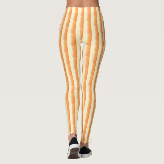 Oranje Bruine Crème Brush Stroke Verticale Strepen Leggings (Achterkant)