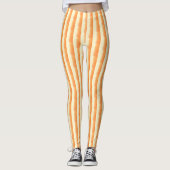 Oranje Bruine Crème Brush Stroke Verticale Strepen Leggings (Voorkant)