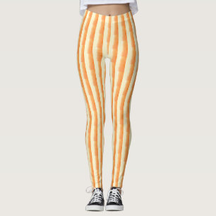 Oranje Bruine Crème Brush Stroke Verticale Strepen Leggings