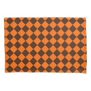 Oranje Bruine Diamant Schaken Patroon Kussensloop