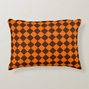 Oranje Bruine Diamantcontrolepatroon Accent Kussen