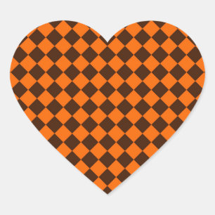 Oranje Bruine Diamantcontrolepatroon Hart Sticker