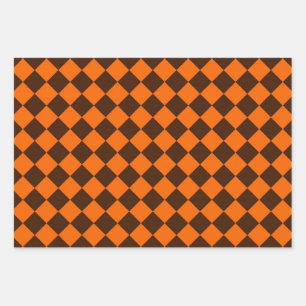 Oranje Bruine Diamantcontrolepatroon Inpakpapier Vel