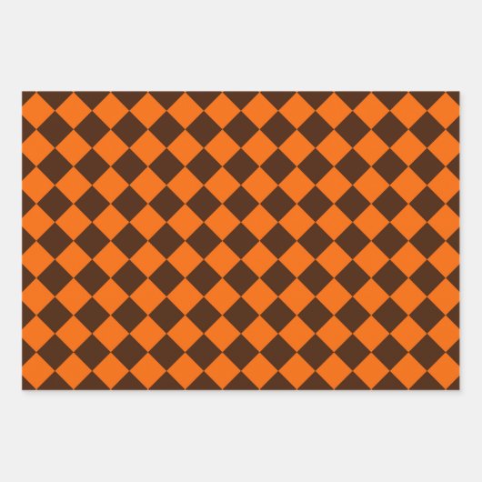 Oranje Bruine Diamantcontrolepatroon Inpakpapier Vel (Voorkant)