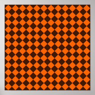 Oranje Bruine Diamantcontrolepatroon Poster