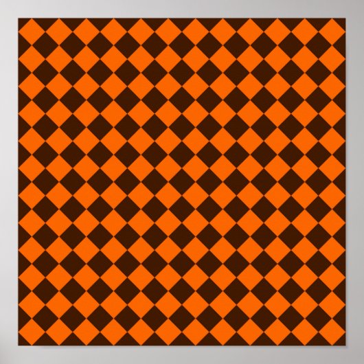 Oranje Bruine Diamantcontrolepatroon Poster (Voorkant)