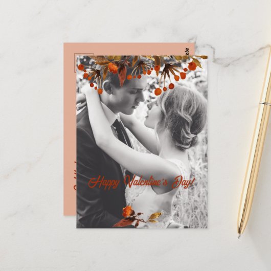 Oranje bruine gebladerte Valentijn Voeg je eigen f Briefkaart (Voorkant / Achterkant in situ)