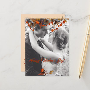 Oranje bruine gebladerte Valentijn Voeg je eigen f Feestdagenkaart