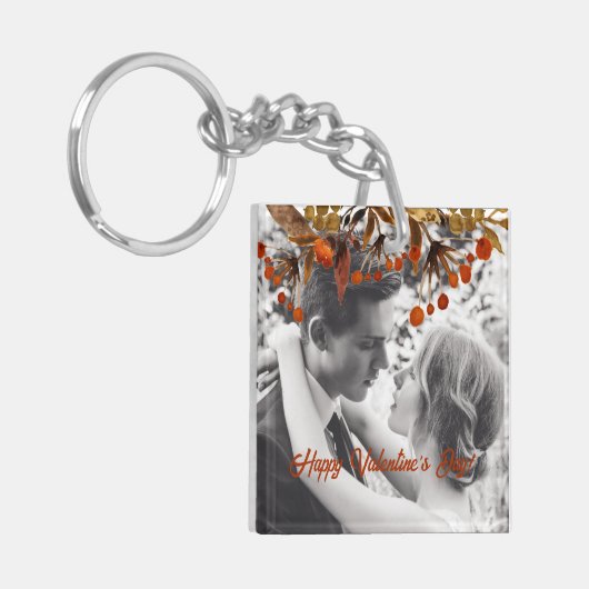 Oranje bruine gebladerte Valentijn Voeg je eigen f Sleutelhanger (Voorkant Links)
