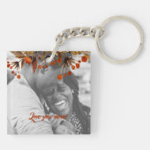 Oranje bruine gebladerte Valentijn Voeg je eigen f Sleutelhanger (Achterkant)