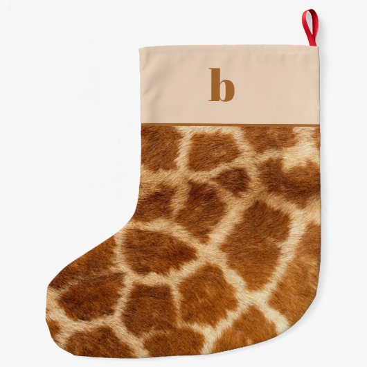 Oranje bruine Giraffe Afdrukmonogram Kerstmis Grote Kerstsok (Achterkant)