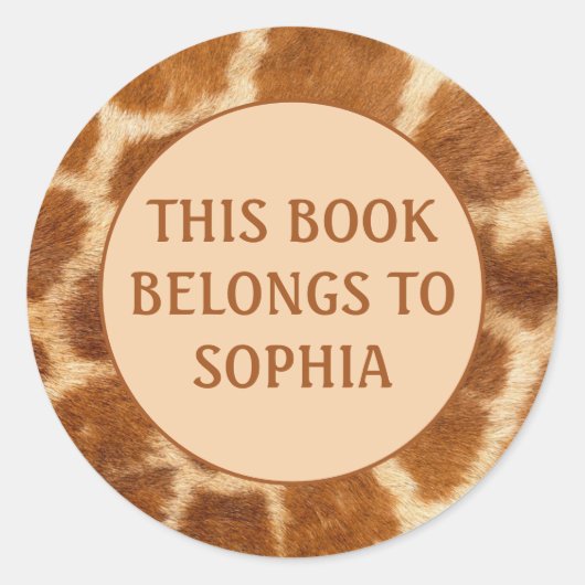 Oranje bruine Giraffe Print Book Name Bord Sticker (Voorkant)