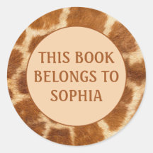 Oranje bruine Giraffe Print Book Name Bord Sticker