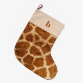 Oranje Bruine Giraffe Print Monogram Kerstmis Grote Kerstsok (Voorkant (Hangend))