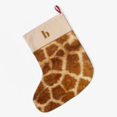Oranje Bruine Giraffe Print Monogram Kerstmis Grote Kerstsok (Achterkant (Hangend))