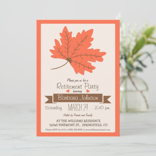 Oranje & Bruine Herfst Leaf Retirement Party Kaart (Staand voorkant)