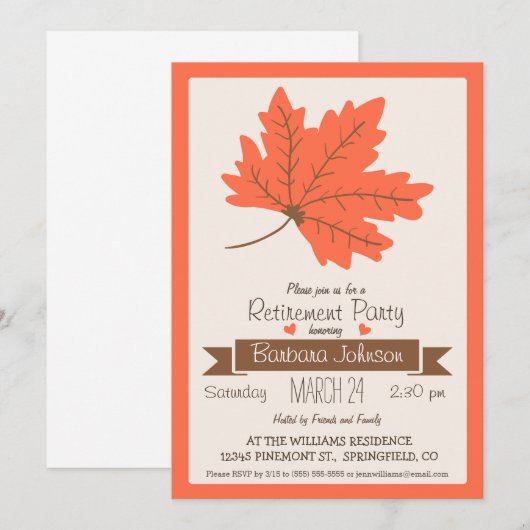 Oranje & Bruine Herfst Leaf Retirement Party Kaart (Voorkant / Achterkant)