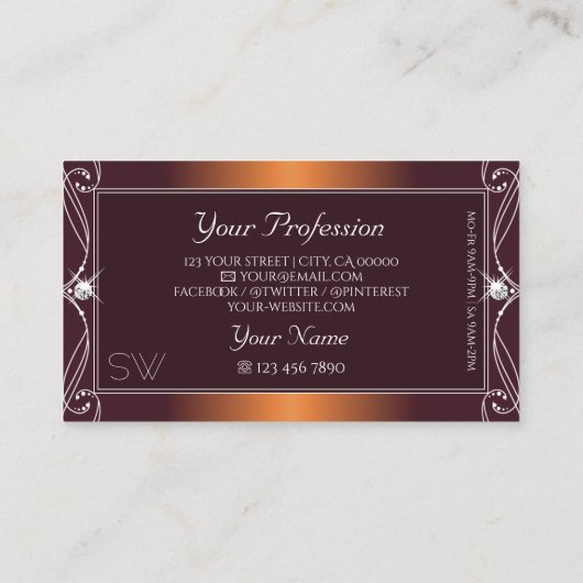 Oranje bruine ombre  Initialen van sparkle Visitekaartje (Achterkant)