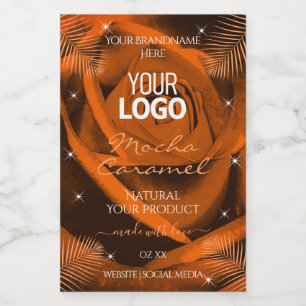 Oranje bruine Roos palmbladeren Productlabels Logo Voedselcontainer Etiket