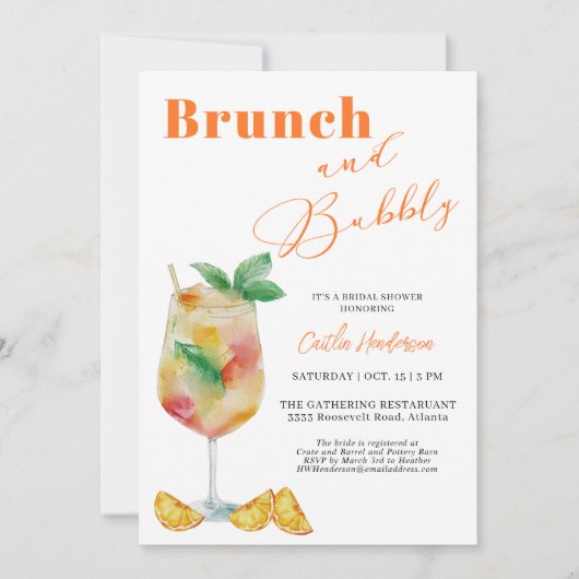 Oranje brunch en bubble champagne Vrijgezellenfees Kaart (Voorkant)