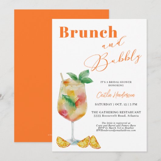 Oranje brunch en bubble champagne Vrijgezellenfees Kaart (Voorkant / Achterkant)