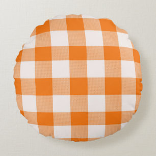Oranje Buffalo Plaid  Rond Kussen