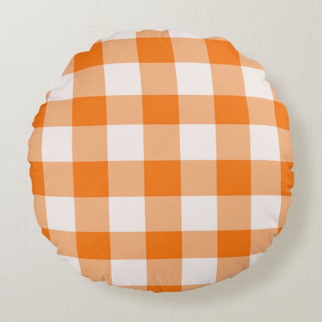 Oranje Buffalo Plaid  Rond Kussen (Voorkant)