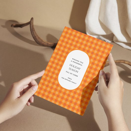 Oranje Buffalo Plaid Typografie Vakantie Kaart